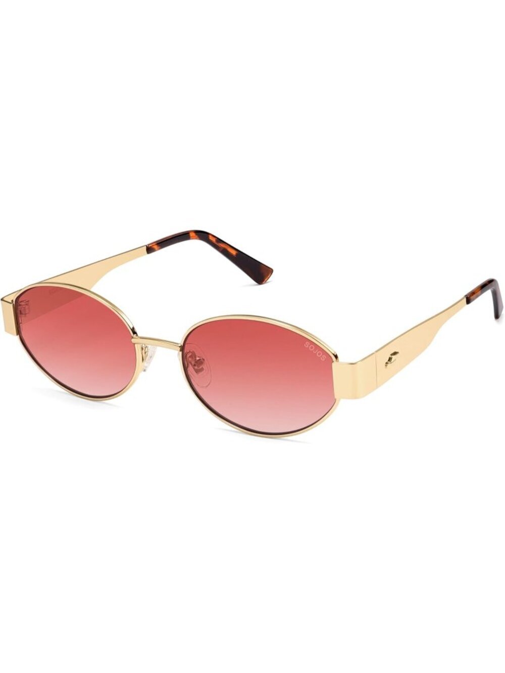 Women's Shiny Gold Gradient Pink Oval Trendy Shades UV400 Protection Sunglasses